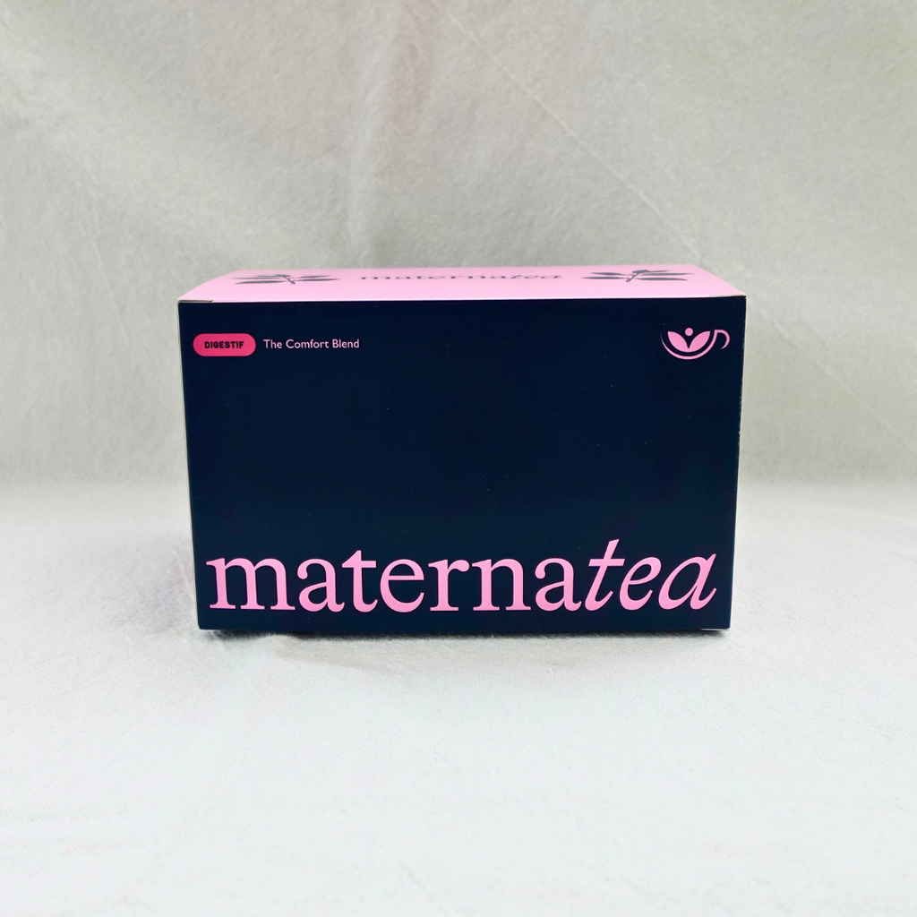 Box of 'maternatea' tea on a white background
